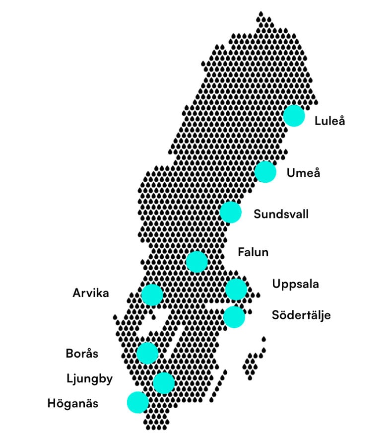 Sverigekarta med värdorter